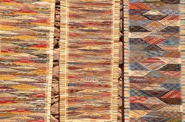 Colorful woolen Berber carpet in Morocco