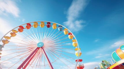 Multicolour ferris wheel on blue sky background