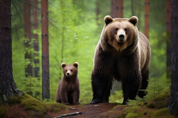 Obraz premium large bear with small cub in a forest