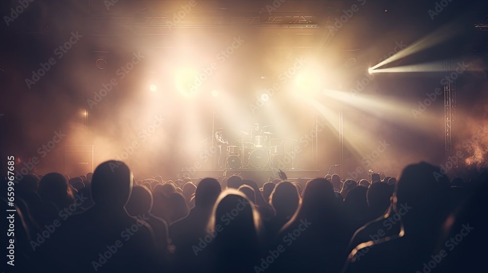 Poster floodlights scene during a rock concert. blurred background. web banner. element of design.