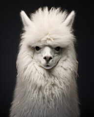 Flawless Studio Portrait of a White Woolly Alpaca - Celebrating the Beauty and Simplicity of Domesticated Andean Animals. Generative AI.