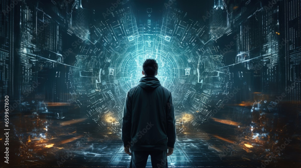 Fototapete Cyber security and bit hacker network and power energy and, Encryption and cyber punk
