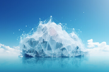 Iceberg and ocean in the dark background and digital network connection technology. Climate change, ice loss, rising of sea level with environmental concept by generative AI.