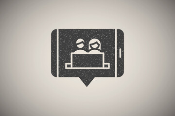 Obraz premium Smartphone chat users laptop icon vector illustration in stamp style