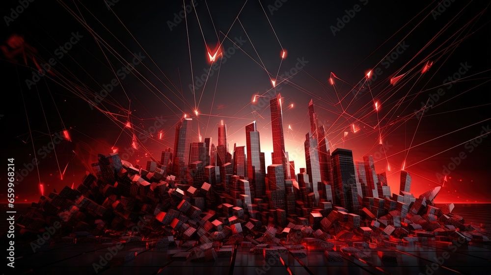 Poster red alarming graph going down arrows showing market crash background