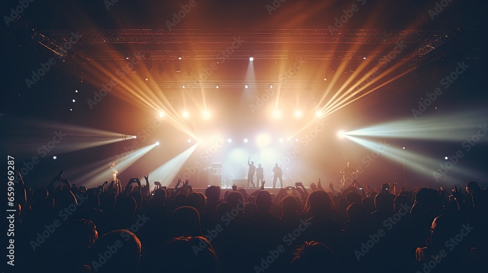 Poster floodlights scene during a rock concert. blurred background. web banner. element of design.