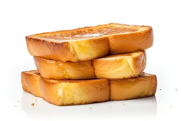 French Toast drizzled generously with golden honey, perfectly isolated against a clean and crisp white background. Generative AI