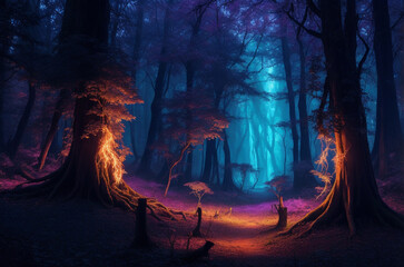 Magical Forest: Pulsing with the Energy of Enchanted Trees Concept Art