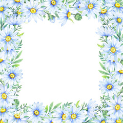 Obraz premium Floral daisy border, watercolor illustration. White daisy. Floral botanical flower. Frame border ornament