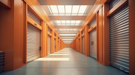 View of self storage warehouse, process of keeping and storing the goods and items in storage units, self-storage building, lock and key concept - Powered by Adobe
