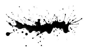 Black brush strokes splatter in ink, splatters of paint as a design element. The black ink brush stroke is a royalty-free PNG file. Splatters of grime, stains of dirt, and blots of water from a brush.
