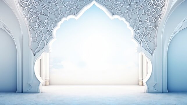 White and Blue Luxury Islamic Background with Decorative Ornament Frame