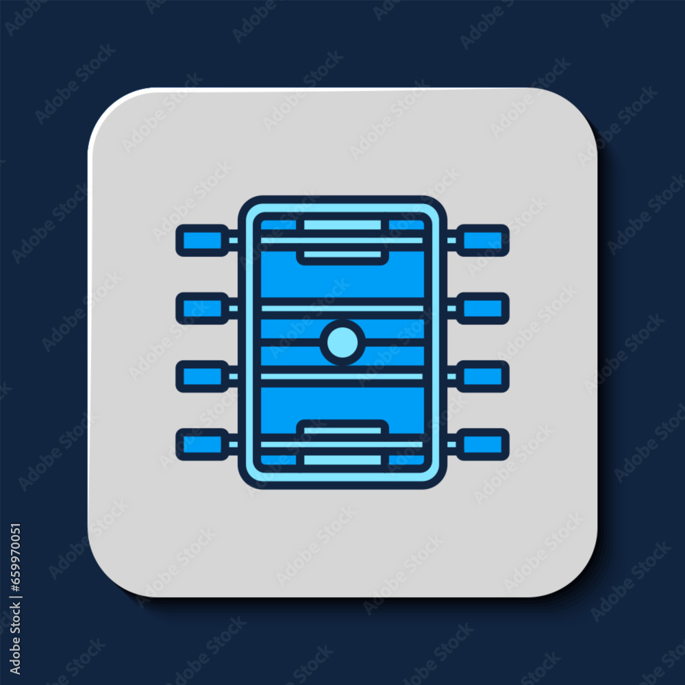 Sticker filled outline hockey table icon isolated on blue background. football table. vector