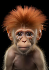Fototapeta premium Wildlife Portrait of a Monkey with Striking and Comical Orange Hair - Celebrating the Quirks of Nature. Generative AI.