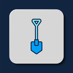Filled outline Shovel icon isolated on blue background. Gardening tool. Tool for horticulture, agriculture, farming. Vector