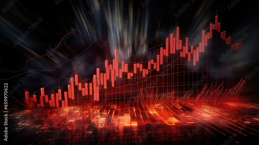 Poster Red Alarming graph going down arrows showing market crash background