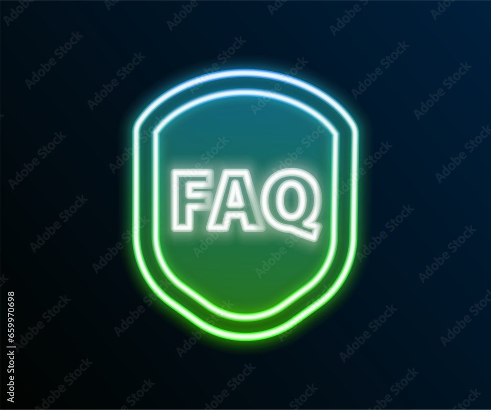 Aufkleber glowing neon line shield with text faq information icon isolated on black background. guard sign. se