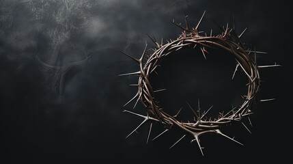 the crown of thorns of Jesus on black background against window light with copy space, can be used for Christian background, Easter concept
