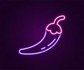 Glowing neon line Hot chili pepper pod icon isolated on black background. Design for grocery, culinary products, seasoning and spice package, cooking book. Colorful outline concept. Vector