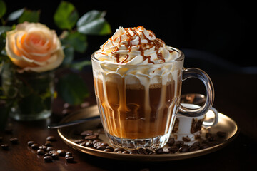 Cappuccino is served in a smaller cup and Garnish with whipped cream