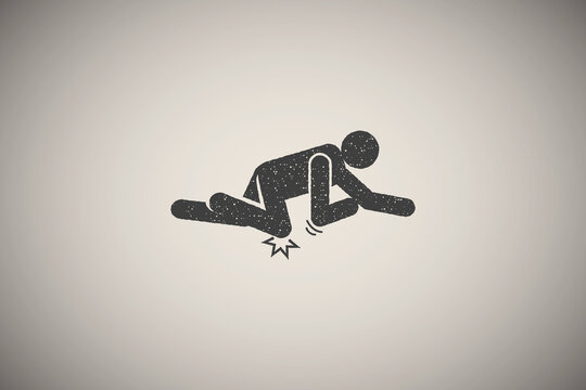 Man, break, fall, knee, tripping icon vector illustration in stamp style