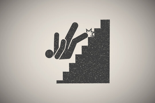 Man, down, fall, stairs icon vector illustration in stamp style