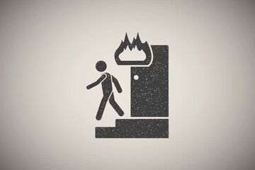 Fire, man, stairs icon vector illustration in stamp style