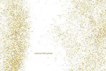 Gold Glitter Texture Isolated On White. Goldish Color Sequins. Golden Explosion Of Confetti. Design Element. Celebratory Background. Vector Illustration, Eps 10.