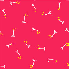 Line Table lamp icon isolated seamless pattern on red background. Vector