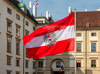 Flag of Austria in Hofburg complex in Vienna