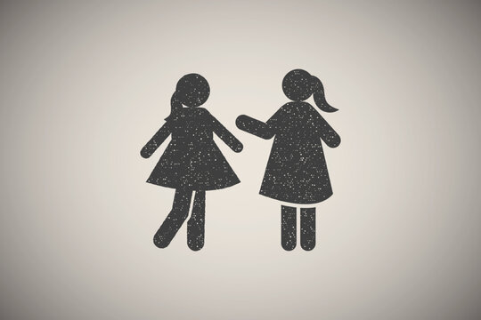Girls friend icon vector illustration in stamp style