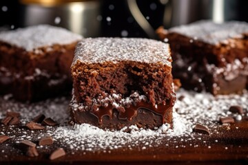 mocha brownies with a dusting of powdered sugar