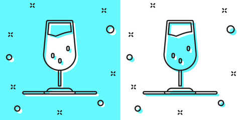 Black line Wine glass icon isolated on green and white background. Wineglass sign. Random dynamic shapes. Vector
