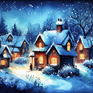 Häuser in einer Winternacht
