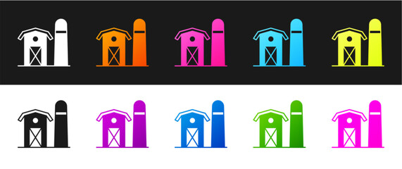 Set Farm house icon isolated on black and white background. Vector