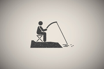 Fishing, river icon vector illustration in stamp style