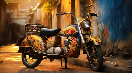 Foto auf Leinwand Rickshaw on old Indian town street, local atmosphere, Asian culture and travel concept © IRStone