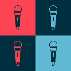 Pop art Microphone icon isolated on color background. On air radio mic microphone. Speaker sign. Vector