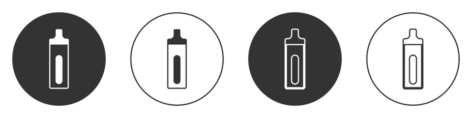 Black Electronic cigarette icon isolated on white background. Vape smoking tool. Vaporizer Device. Circle button. Vector
