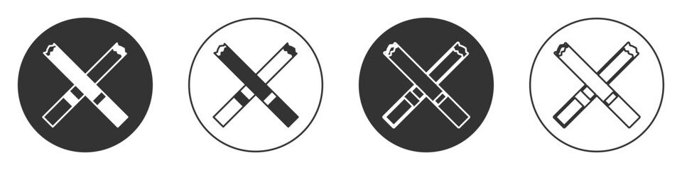 Black Cigarette icon isolated on white background. Tobacco sign. Smoking symbol. Circle button. Vector
