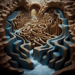 raging river rapids carved intricate maze in a mountain 