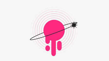 Flat Pink Liquid Circle with Black Orbit RIng Symbol Modern Art Illustration