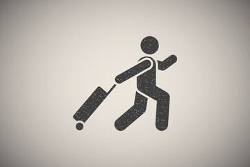 Airport, man, hotel icon vector illustration in stamp style