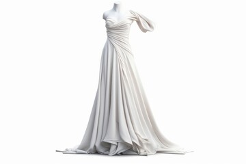 wedding dress on a mannequin on a white background