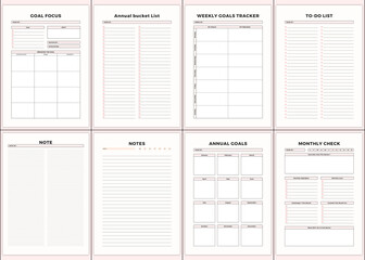 Minimalist planner pages templates. Printable Life & Business Planner Set. Goal Focus,Annual bucket List,Weekly Goals Tracker,To-Do list,Note,Annual Goals, Printable Page .