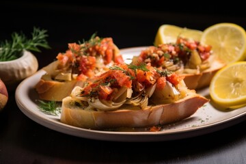 Fototapeta premium tuscan-style bruschetta with roasted fennel and lemon zest