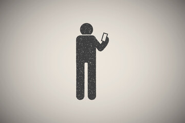 Man, standing, selfie icon vector illustration in stamp style