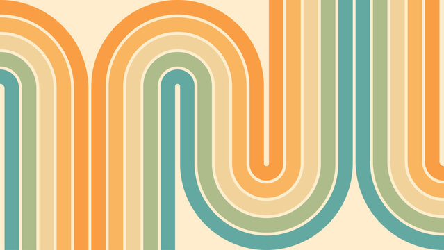 Abstract background of rainbow groovy Wavy Line design in 1970s Hippie Retro style. Vector pattern ready to use for cloth, textile, wrap and other.