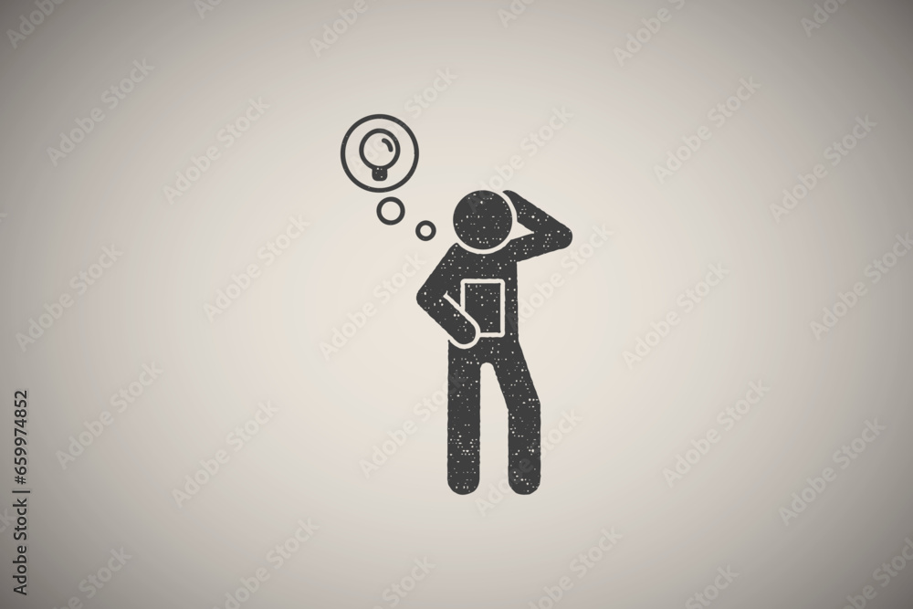 Poster man with documents have an idea icon vector illustration in stamp style