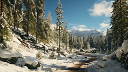 Magical snowy trees and branches